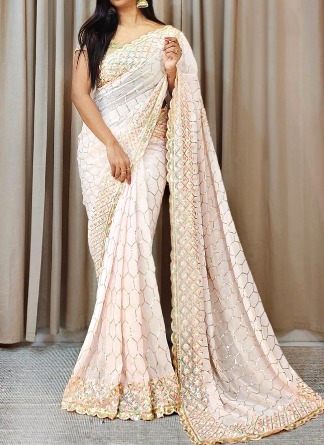 Georgette Light Pink Party Wear Sequence Work Saree